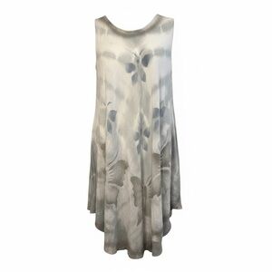 Pam’s Gray Floral Tie Dye Swing Dress Sleeveless Midi A-Line Boho Artsy